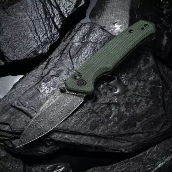 Civivi Altus DAMASCUS STEEL MICARTA Green Button Lock