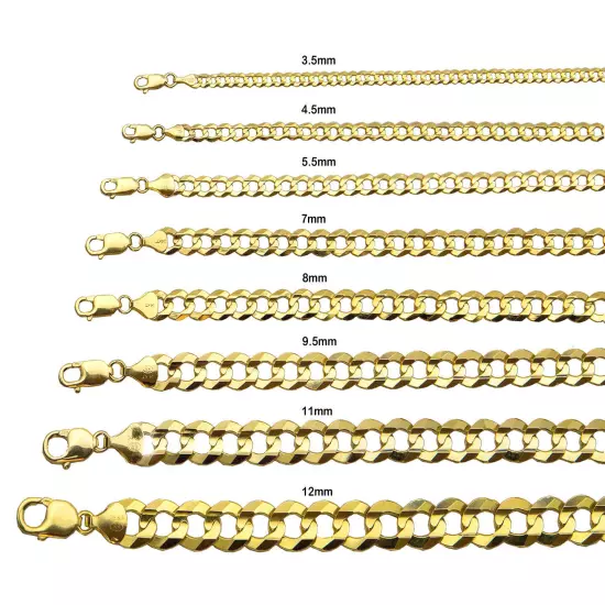 14k Solid Yellow Gold Cuban Link 3.5mm-12mm Chain Necklace Bracelet 7"-30"