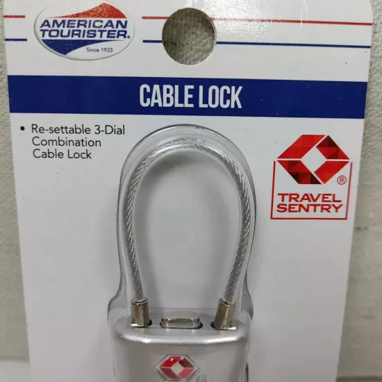 American Tourister Since 1933 Resettable 3-Dial Combination Silver Cable Lock 