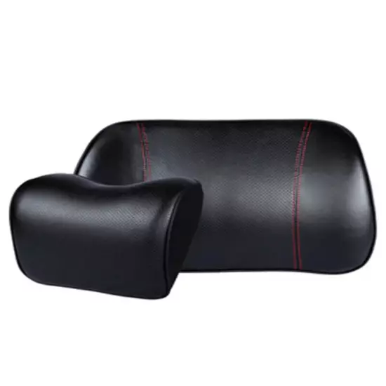 Leather Car Neck Pillow Set Memory Foam Auto Back Headrest Lumbar Supports 