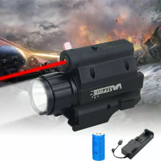 2000lM R5 LED Flashlight Weapon Red Laser Compact Pistol Gun Rail Light Combo