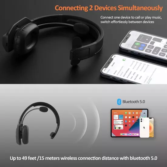 Trucker Wireless Bluetooth 5.2 Headset With Noise Cancelling Mic For Phones PC