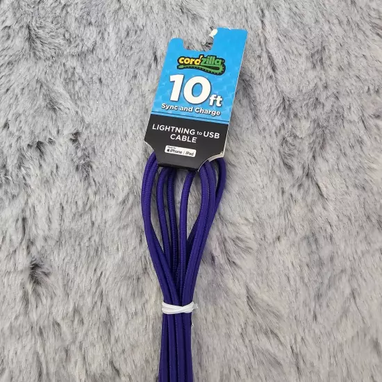 Cordzilla 10ft Rapid Charge Apple to USB Braided Nylon Cable Iphone Ipad Purple