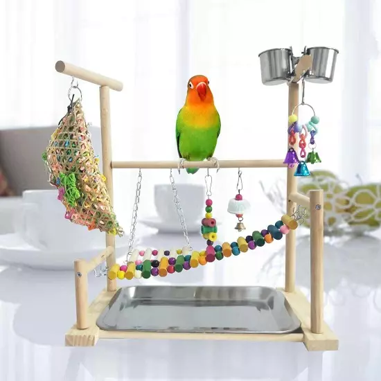 Parrot Playstand Bird Playground Conures Play Stand Wood Perch Gym Playpen La...