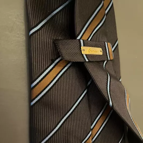 BRIONI Diagonal Stripe Silk Tie ~ Brown , Copper , Blue/Silver Made in Italy