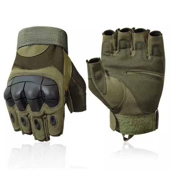 Outdoor Fingerless Gloves Hard Knuckle Paintball Hunting Combat Riding Hiking