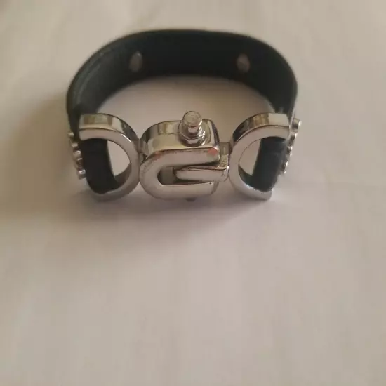 Women's Leather Bracelet Clasp Black Silver Tone Buckle 