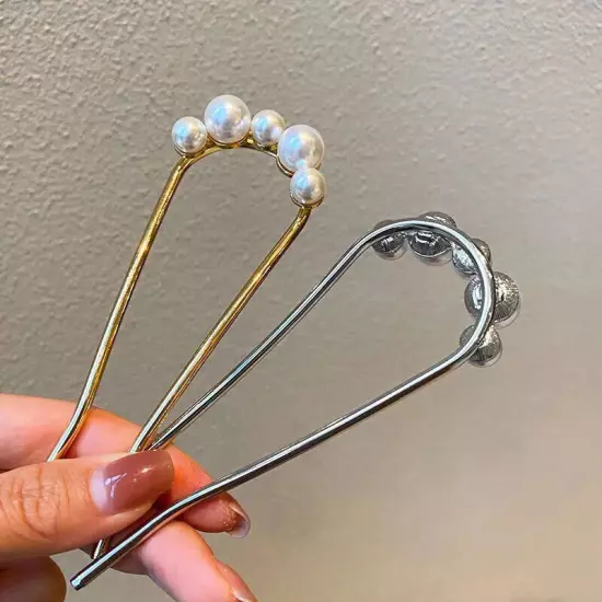 Pearl Hair Pin U Shaped Hair Fork Stick Metal Hair Clip French Fashion Hairstyle