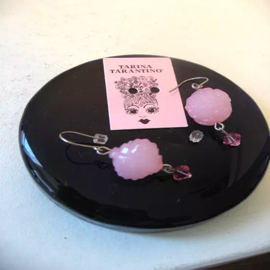 Tarina Tarantino Earrings Pink Candy Carved Rose Bright Crystal Drop Dangles NWT