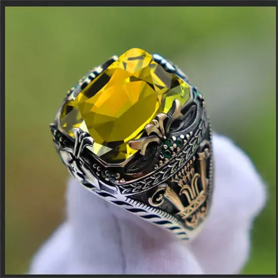 Bezel Inlaid Crystal Men's Luxury Ring Personality Retro Big Gemstone Ring