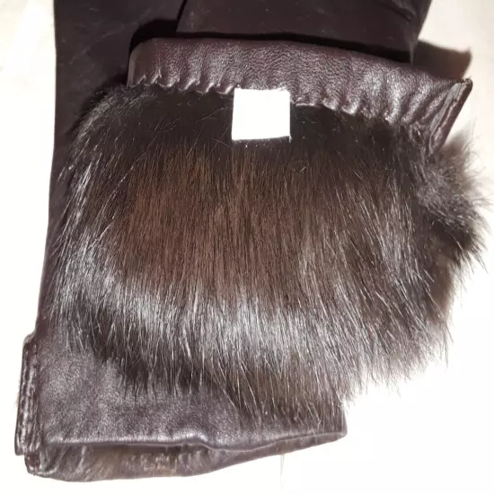 Womens fur-lined brown leather gloves size 7.5