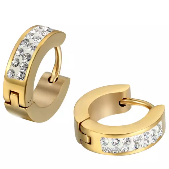 Men's Women's Unisex Stainless Steel Rhinestone Charm Hoop Huggie Earrings 2PCS