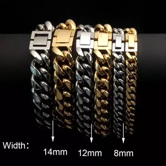 Wholesale 6/8/10/12/14MM Men Stainless Steel Cuban Chain Bracelet Miami PVD Hip 