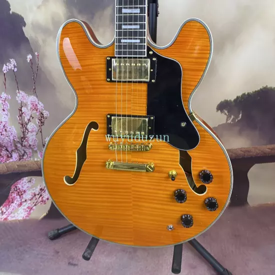 Customized ES335 Semi-hollow Electric Guitar Flame maple top HH pickup in stock