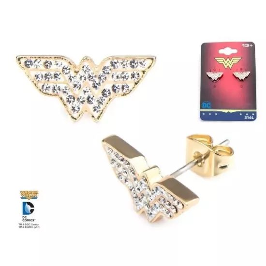 Officially Licensed Ladies DC Comics Wonder Woman Logo Diamante Stud Earrings