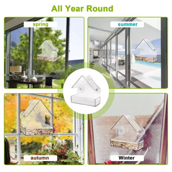 Clear Glass Window Hanging Bird Feeder House Table Seed Peanut Hotel Suction