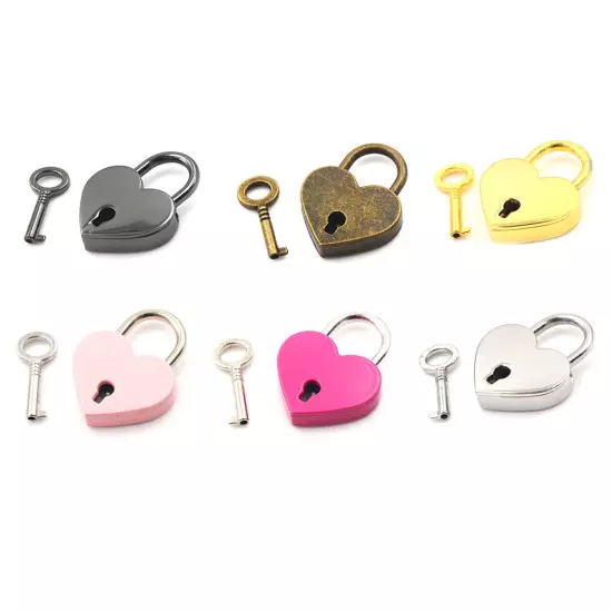 Mini Padlock Love Heart Shape Padlock Tiny Luggage Bag Case Lock With Key.vm