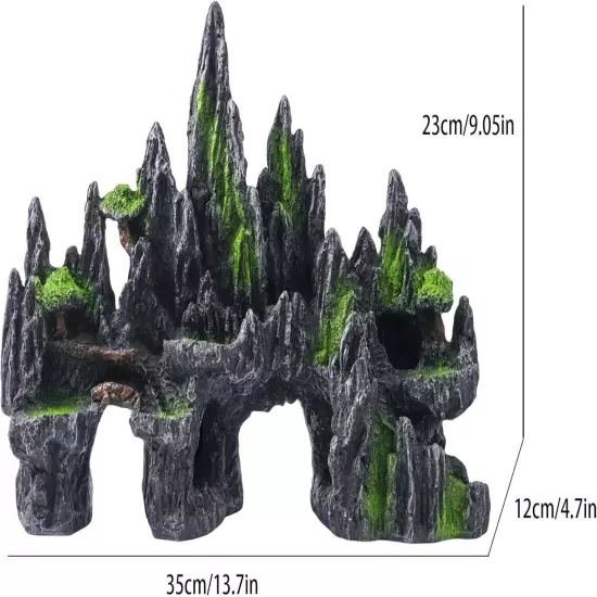 Mountain View Aquarium Ornament with Tree House Cave Bridge Resin