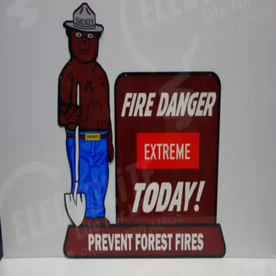 SMOKEY THE BEAR STEEL ENAMEL EXTREME FIRE DANGER TODAY SIGN. LARGE 28" BY 28" 