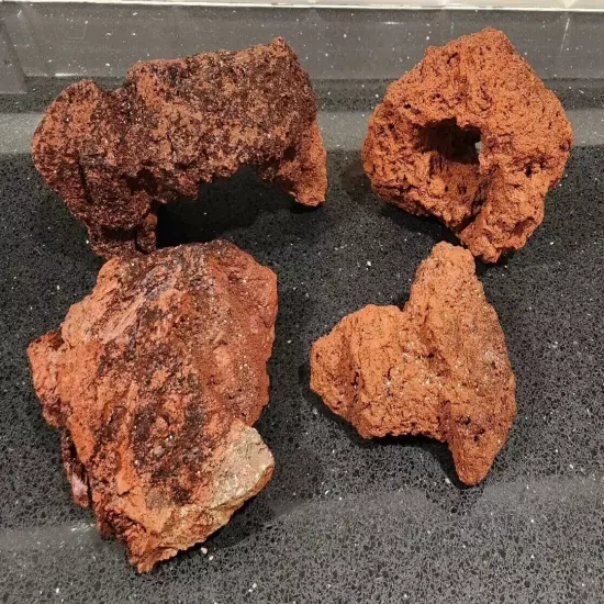 4 Large Red Lava Rocks For Aquariums