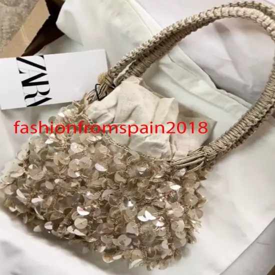 ZARA NEW WOMAN BEADED MINI BUCKET BAG SEQUINS GOLDEN 6529/310