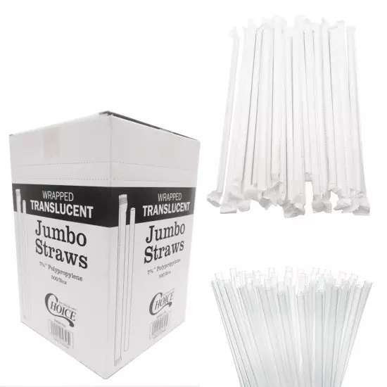 500 Drinking Straws Paper Wrapped Slim Plastic 7-3/4" Translucent Clear Stirrer