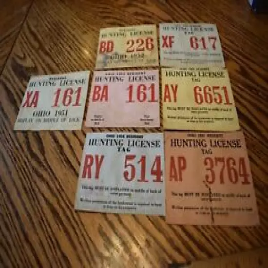 Vintage 1951 - 1957 OHIO Resident Hunting License Canvas Lot of 7