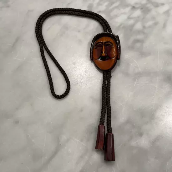 Vintage Korean Carved Face Hahoetal Mask Men's Bolo Tie