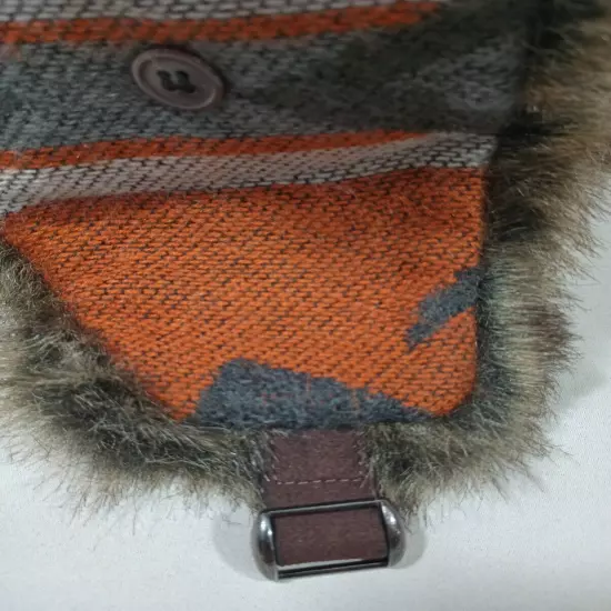 Trapper Hat Orange Brown Winter Cap Ear Flaps Faux Fur Buckle FAST Shipping