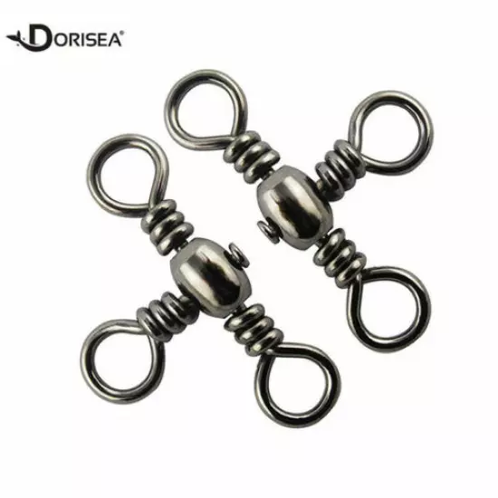 100pcs 3 Way Swivels Cross Line Fishing Barrel Swivels T-Turn Connectors Triple