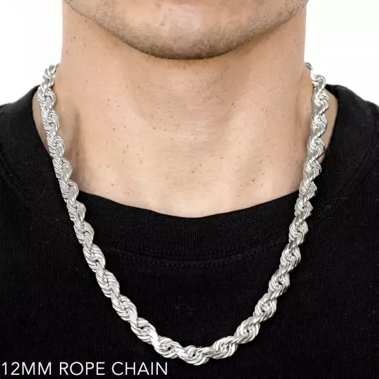 10k White Gold 1mm-12mm Solid D/Cut Rope Chain Necklace Bracelet Size 7"-30"