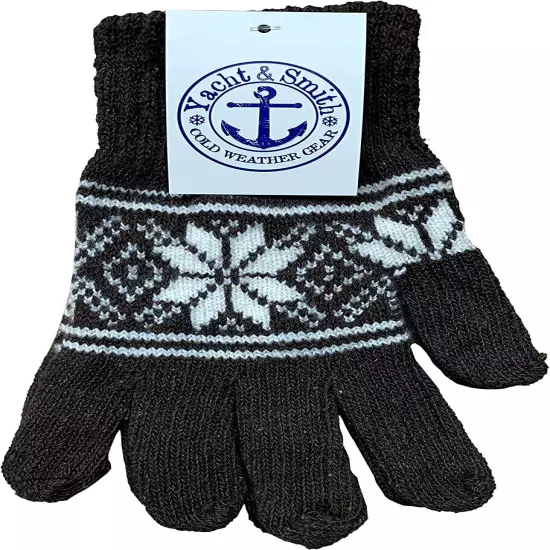 60 PK Snowflake Print Mens Winter Gloves Stretch Cuff - Knitted Stretch Gloves