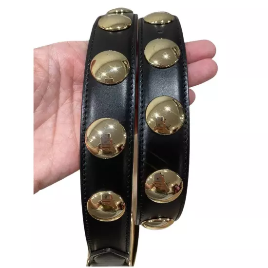 KHAITE Benny Belt Studs Black Calfskin Leather Gold 80