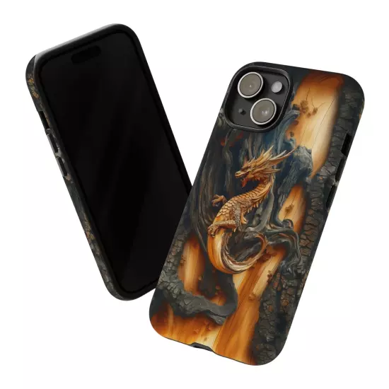 For iPhone, Samsung Galaxy, Pixel - Phone Case Cover - Carved Wood Dragon Print