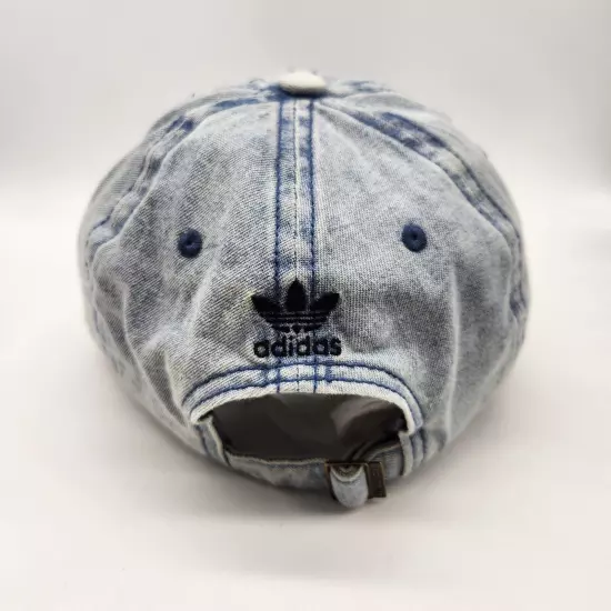 Adidas Trefoil Logo Light Acid Wash Denim Style Adjustable Strap Hat Cap - OSFM