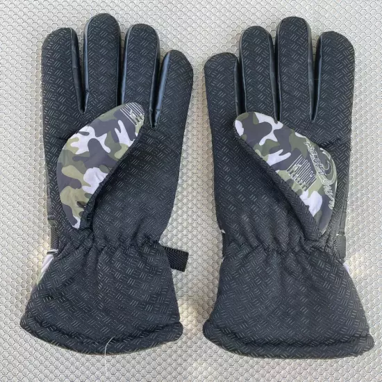 Yuyuan Sports Gloves Mens Large Camo Fleece Tie Strap Insulated Hunting EUC