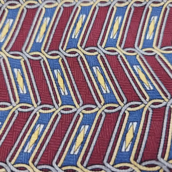 Geoffrey Beene Classic Silk Necktie USA Made Geometric Maroon Blue Yellow Shades