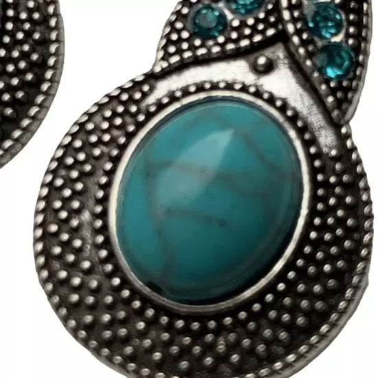 NEW Boho Chic Turquoise & Silver Drop Earrings with Crystals + Gift Pouch Unisex