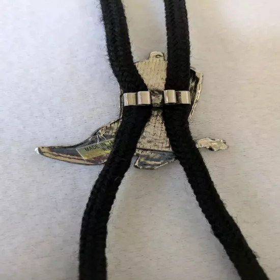 Western Silver Boot Bolo Tie Cowboy Silver Tone Black Cord Necktie