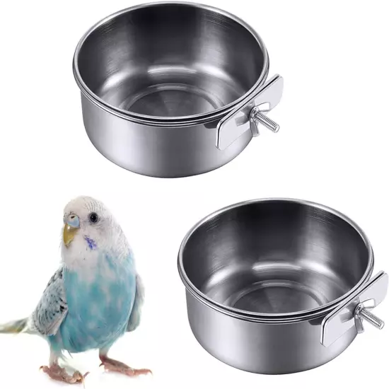 Kathson 2 Pack Bird Feeding Cups with Clamp Holder, Parrot Food & Water Cage Han