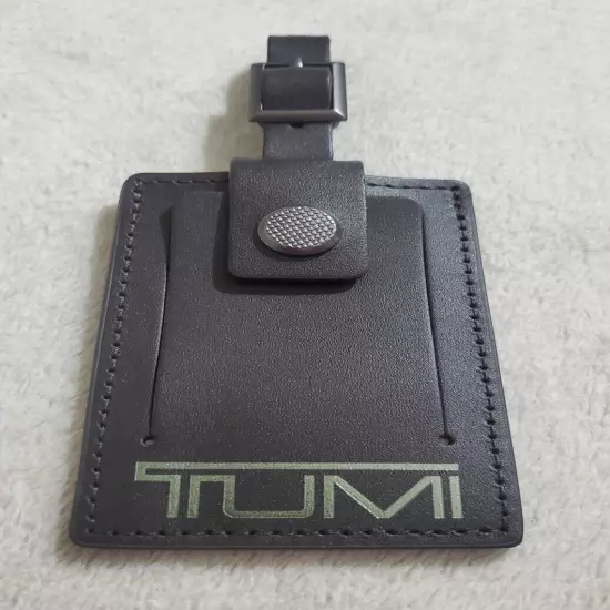 New Tumi Dark Brown Leather Large Luggage Tag with Adjustable Buckle