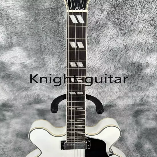 Semi Hollow ES-335 White Electric Guitar HH Pickup Black Pickguard Maple Neck 