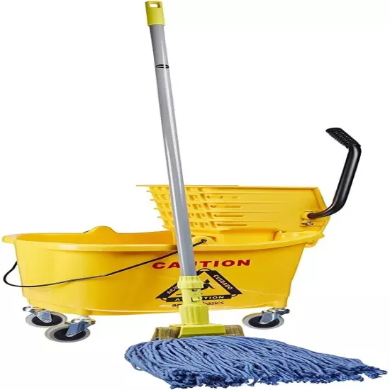 Side Press Wringer Combo Commercial Rectangular Mop Bucket on Wheels, 35-Quart,