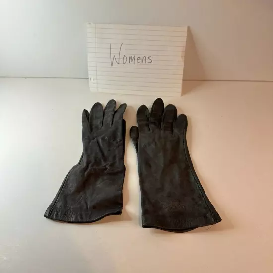 Vintage Womens Black Size 7 Driving Gloves 100% Antron Nylon Lining WPL 9633