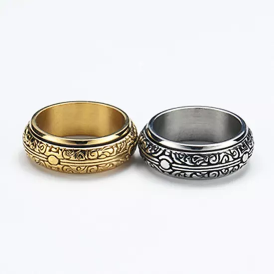 Retro Royal Pattern Spinner Wedding Ring Stainless Steel Men Women Vintage Ring