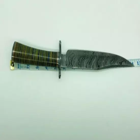 Handmade Damascus Steel Bowie Knife Multi Coloured Micarta Handle With Sheath 14