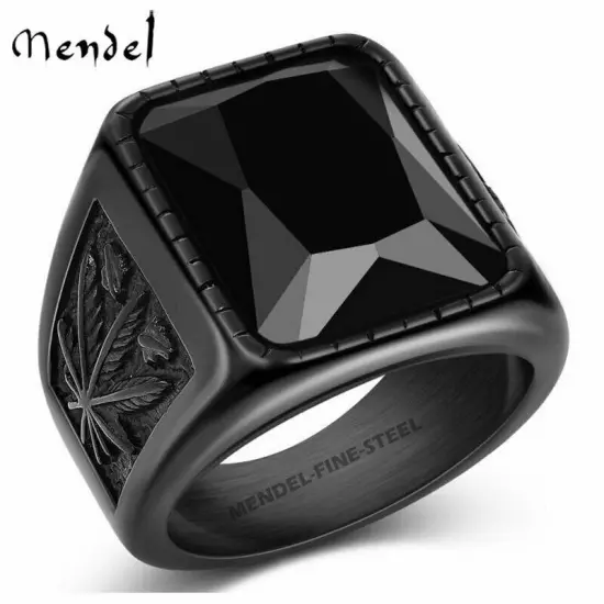 MENDEL Black Mens Stainless Steel Onyx Stone Ring Size 7 8 9 10 11 12 13 14 15