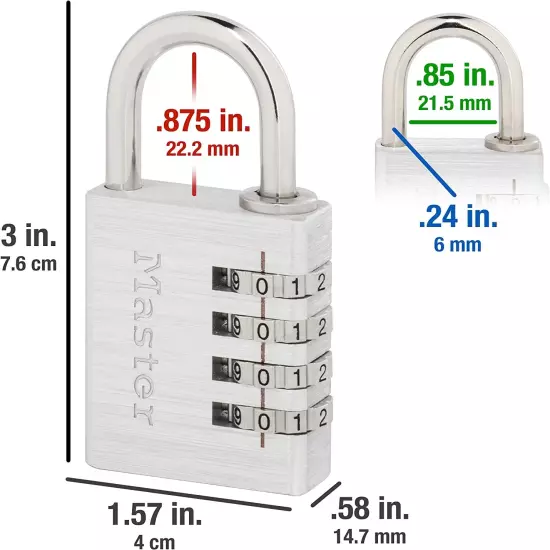 643D 1.56 In. Aluminum Luggage Combination Lock