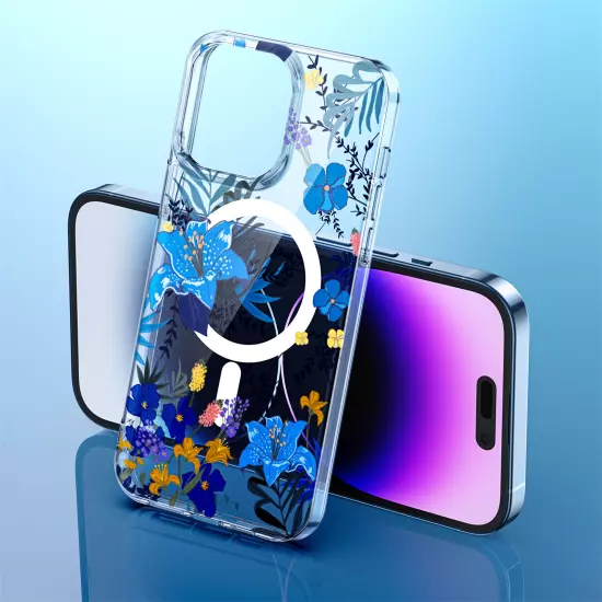 For iPhone 16 Pro Max 15 14 13 12 Floral Pattern Magnetic Clear Slim Phone Case