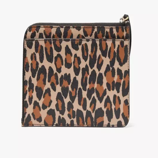 NEW WITH TAGS Kate Spade Lucy Medium L-Zip Wristlet in Leopard Print